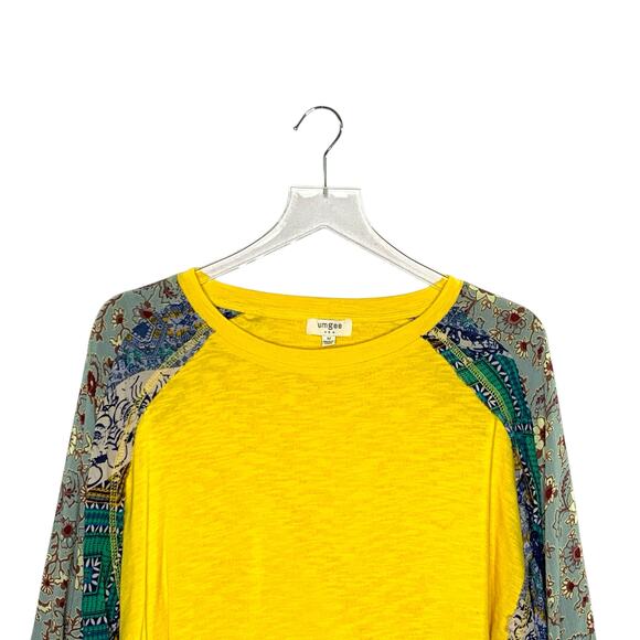 Umgee M Womens Mixed Media Floral Sleeve Top Butter Yellow - Picture 4 of 8